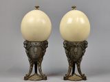 pair of antique brass and ivory glass table lamps