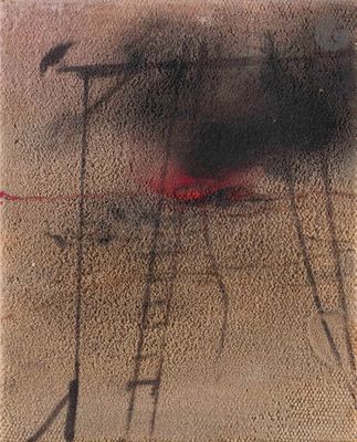 une image représentant une peinture noire et rouge sur une feuille de papier