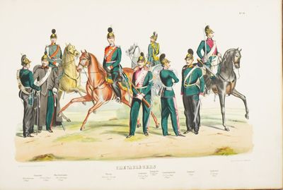 a picture of a group of men in uniforms riding horses