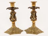 pair of antique brass candlesticks with angels and cherenshes