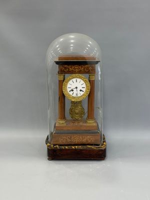 a glass dome with a clock inside of it