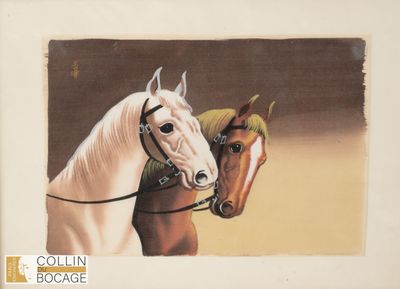 Chevaux Impression sur tissu, signée en haut à gauche