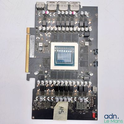 a close up of a computer mother board with a chip on it