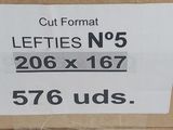 a cardboard box with a label on it that says cut format lefties no 5