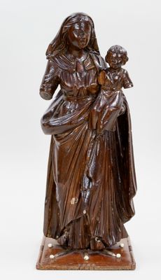 VIERGE à l'Enfant en bois sculpté, époque XVIIIème siècle.