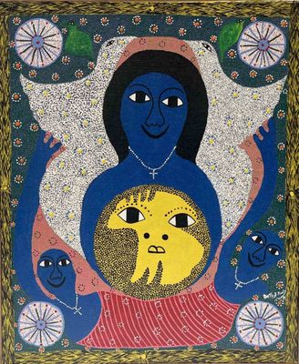 une image d'une peinture représentant une femme tenant un bébé