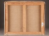 a close up of a wooden frame with a window in the middle