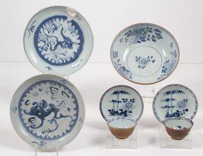 CHINE, XVIIIe siècle. Lot de porcelaine blanc bleu de NANKIN…