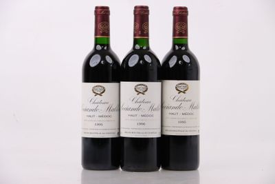 trois bouteilles de vin rouge posées sur une table blanche