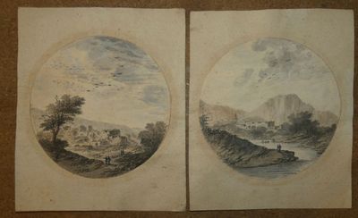 ANONYME "Personnages dans des paysages" aquarelle, 2 miniatu…