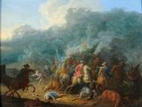 a painting of a group of men riding horses