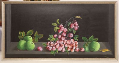 a painting of a bunch of fruit on a table
