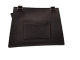 a black leather handbag on a white background