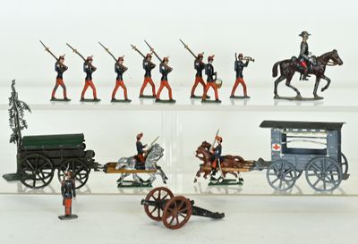 a lot of figurines that are on display on a shelf
