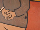 a painting of a man holding his hands in his pocket