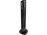 un ventilateur de tour noir posé sur un support métallique