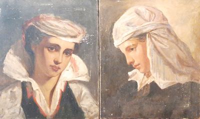 deux tableaux représentant une femme portant un turban et un homme portant un turban