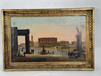 une image représentant un tableau montrant une vue de la ville depuis un pont