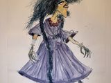 drawing of a woman in a purple dress with long black hair