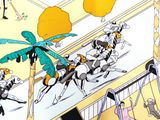 a cartoon picture of a man riding a horse in a circus