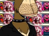 a cartoon picture of a man with a goat ' s head in front of a bunch of women