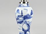 chinese blue and white porcelain vase with a landscape scene on it