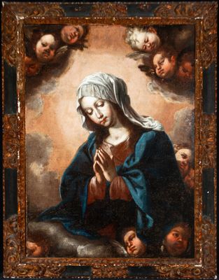 an image of a painting of the virgin surrounded by angels