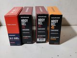 three boxes of nirogy gel sitting next to each other on a table