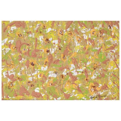 peinture abstraite représentant des fleurs jaunes et marron sur fond blanc