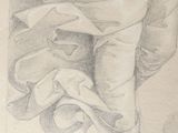 drawing of a woman ' s feet with a cloth draped over them