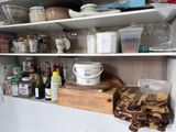 a shelf that has many different types of food on it