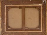 an old wooden frame with a picture of a couple of doors in it