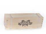 a wooden box that has a logo on it