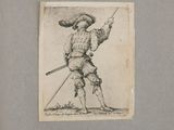 an old drawing of a man with a sword in his hand