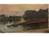 an image of a painting of a bridge over a body of water
