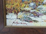 a picture of a painting of rocks in a field