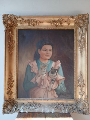 École française Jeune fille au chat