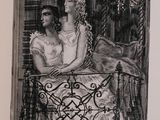 illustration of two women sitting on a balcony looking out of a window