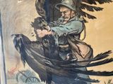 painting of a man holding a large bird in his arms