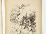 an old book with a drawing of a man riding a bike
