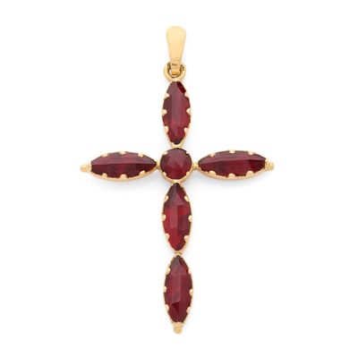 Pendentif en forme de croix en grenatite, en or jaune 14 carats