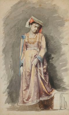 une image représentant un tableau où l'on voit une femme en robe et avec un chapeau