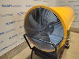 an image of a yellow fan sitting on top of a metal stand