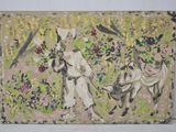 un tableau représentant un homme et une femme dans un jardin