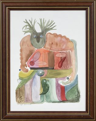 framed picture of a picture of a painting with a bird on top of it