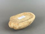a close up of a rock on a table with a label on it