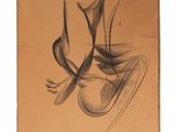 un vieux dessin représentant une femme assise sur une chaise, les jambes croisées