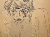 drawing of a woman sitting in a chair with her hands on her lap
