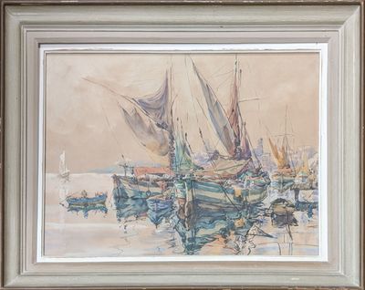 une image d'une peinture de bateaux sur l'eau