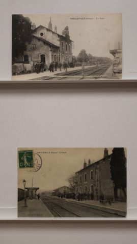 Vielleville : Lot de 2cpa :  La Gare (Ed. Vve Mouchet). B.E ;  a ...